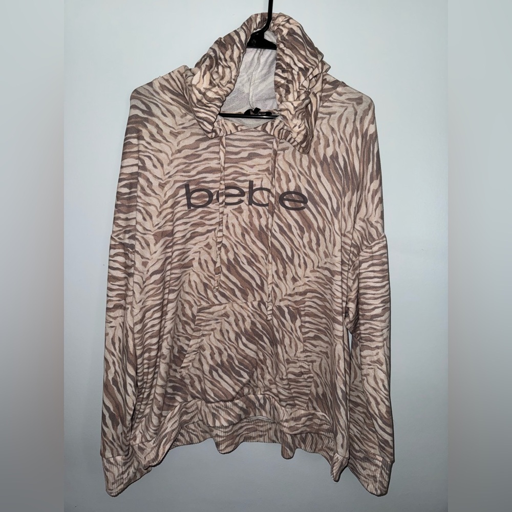 Bebe Beige Zebra Print Hoodie